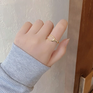 Minimalistischer 925 Sterling Silber Ring, verstellbar, zweilagig, geometrisches Gold-Design