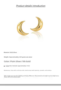Macro detail of gold geometric crescent moon earrings in S925 sterling silver with mirror finish