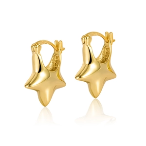 Minimalist S925 sterling silver star hoop earrings in polished gold finish for women