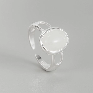 S925 Sterling Silver Oval Cat's Eye Stone Ring Niche Design Vintage Simple Luxury Feeling Open Adjustable Jewelry For Women