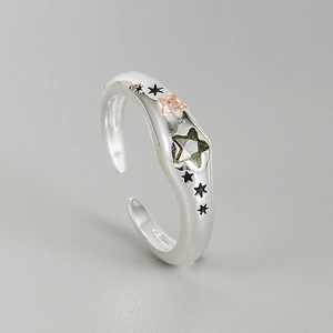 S925 sterling silver star ring with colorful cubic zirconia and enamel patterns
