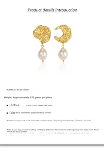 Macro view of S925 silver lava earrings with baroque pearls and moon design