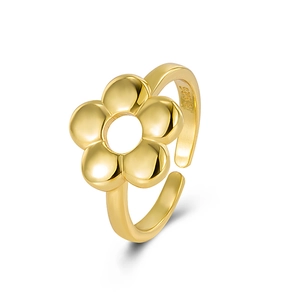Elegant 925 sterling silver gold-plated open flower ring with five-petal floral design