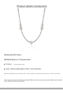 Macro shot of S925 sterling silver heart necklace with natural pearl and 5cm extension