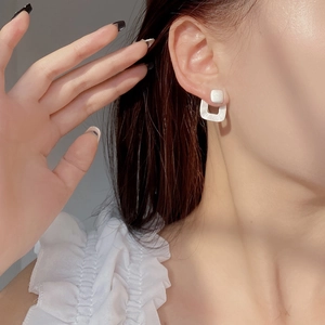 Minimalist S925 sterling silver geometric hollow square earrings with matte brushed texture