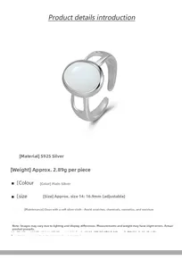 Detailed view of S925 silver oval cat eye stone ring with adjustable open band specs