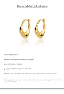 Macro detail of S925 sterling silver 18mm irregular geometric earrings in gold finish