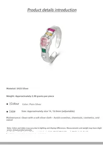 Detail specifications of S925 silver ring with colorful zircons and weight parameters