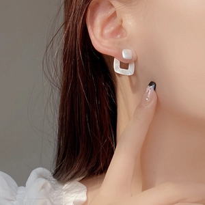 Minimalist S925 sterling silver geometric square earrings with a brushed matte texture