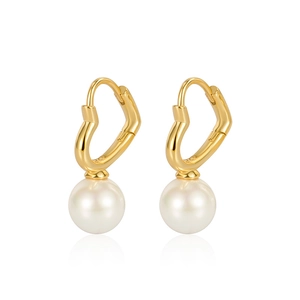 Elegant gold heart earrings with white pearls, high-quality 925 sterling silver jewelry