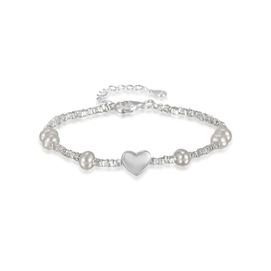 Bracelet S925 en argent sterling avec perles d'argent et perles blanches d'eau douce