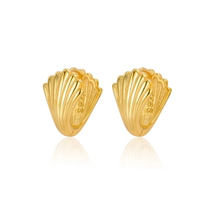 S925 sterling silver gold shell earrings with 3D texture and mirror reflection