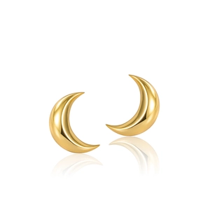 S925 sterling silver geometric crescent moon stud earrings with polished gold finish