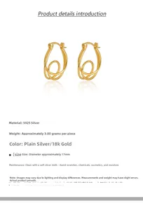 Detailansicht der S925-Silberohrringe in 18k Gold mit Größen- und Gewichtsangaben
