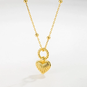 Korean Trendy 925 Sterling Silver Heart Pendant Necklace Laser Effect Bead Chain Clavicle Chain For Women Jewelry Gift