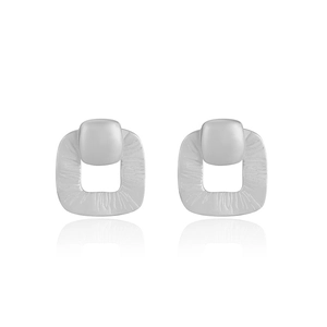 Minimalist S925 sterling silver geometric square earrings with matte textured finish