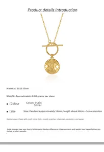 Detailed close-up of S925 sterling silver golden H pendant with OT toggle clasp
