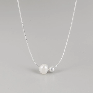 Minimalist S925 Sterling Silver Artificial Pearl Pendant Necklace Elegant Snake Bone Chain For Women Daily Fashion Jewelry