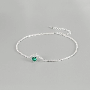 Bracelet de Cheville en Argent Sterling S925 pour Femme avec Pendentif en Strass Coloré Chaîne de Pied Géométrique Ajustable Bijoux