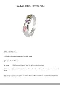 Detail of S925 sterling silver ring with colorful cubic zirconia and wavy geometry