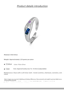 Detailed specs of S925 sterling silver ring with colorful cubic zirconia stones