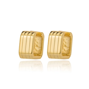 Minimalist S925 sterling silver gold square hoop earrings with vertical striped texture