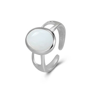 Vintage S925 sterling silver cat eye stone ring with oval gem and open hollow band