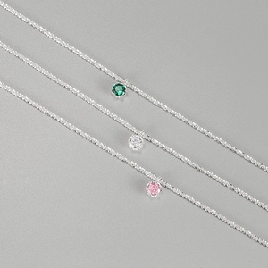 Bracelet de cheville en argent 925 avec zircons colorés en vert, rose et blanc pur