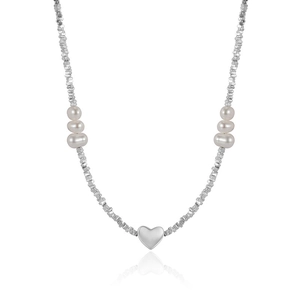 Elegant S925 sterling silver heart pendant necklace with natural pearls on a chain