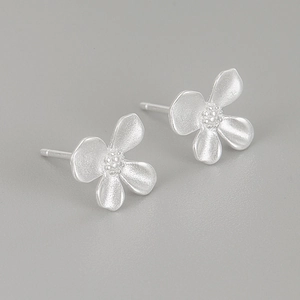 Boucles d'Oreilles Clous en Argent Sterling S925 Style Forêt Fleur de Gardénia Douce pour Femme Bijoux Botaniques Sablés