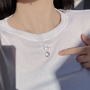 925 silver mesh H letter OT buckle necklace with Fu character pendant for women