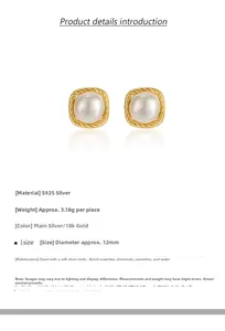 Dettaglio orecchini di perle quadrati a corda intrecciata in argento sterling S925