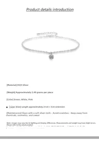 Détail de la cheville en argent sterling S925 avec pendentif zircon blanc et fermoir