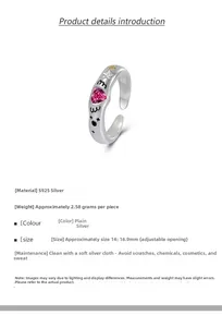 Detail of adjustable S925 silver ring featuring a pink heart stone and star accent