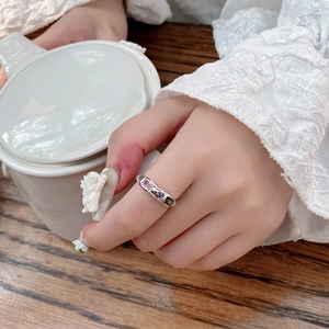 Minimalist S925 sterling silver geometric ring with three colored rectangular zircons