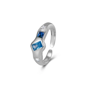 Bague ouverte irrégulière en argent 925 avec pierres de zircon colorées et design épuré