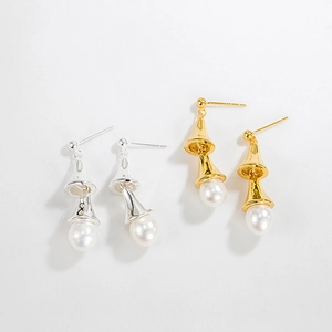 Boucles d'oreilles muguet en argent S925 avec perles, finitions dorée et argentée