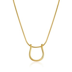 Élégant collier pendentif fer à cheval en forme de U en argent S925 doré sur fond blanc