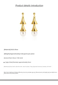 Spécifications des boucles d'oreilles cloche en argent S925 avec perles et dorure 18K