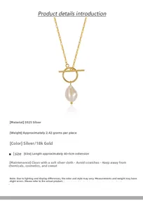 Macro detail of S925 silver chain with baroque pearl pendant and vintage OT toggle clasp
