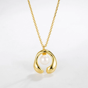 Collana con Ciondolo in Perla d'Acqua Dolce Argento Sterling 925 per Donna Minimalista Forma a U Ferro di Cavallo Gioielli Eleganti