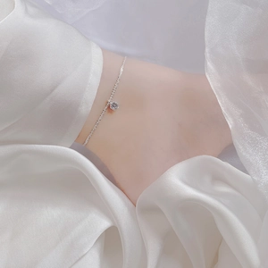 Bracelet de cheville en argent S925 avec pendentif zircon sur fond de soie