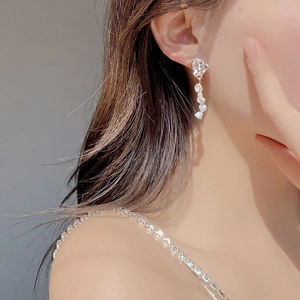 Elegant S925 silver earrings with baroque pearls worn on model in a close-up shot