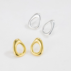 Minimalist 925 sterling silver hollow teardrop earrings in gold and silver finishes