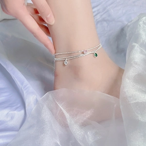 Bracelet de cheville multicouche en argent S925 avec des pierres de zircon étincelantes