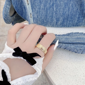 Minimalist gold multi-layered S925 sterling silver adjustable open ring for women