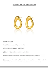Detailed specs of hollow 925 sterling silver oval earrings, 13x17mm size and 2.40g weight