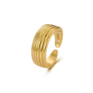 Minimalist S925 sterling silver multi-layer wavy ring with adjustable opening in gold