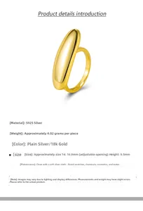 Macro detail of polished S925 sterling silver water-drop ring with 18K gold plating