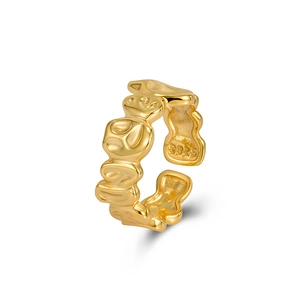Irregular s925 silver lava ring with gold plating and unique minimalist crushed texture